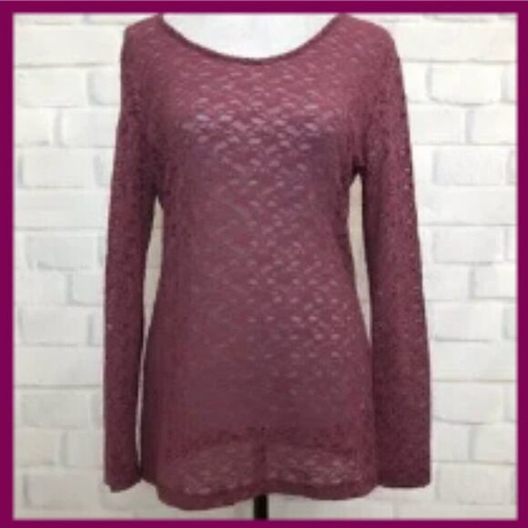 Soft Surroundings Lace Stretch Long Sleeve Layering Top Dusty Rose Pink Mauve - Picture 1 of 5
